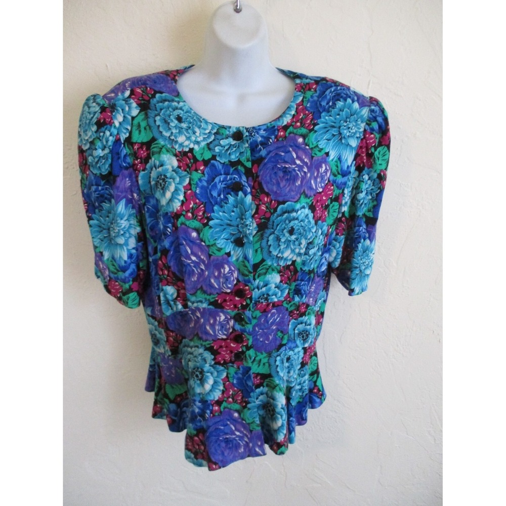 80's David Mitchell Strong Shoulder Blouse Size 15/16 Made in USA